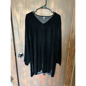 Eileen Fisher Black Silk Blend Velvet V-Neck Long Sleeve Tunic Top Size L